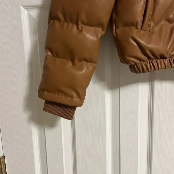 GENERATION LOVE Women’s Camel Brown Vegan Puffer Jacket Size M New - Image 3