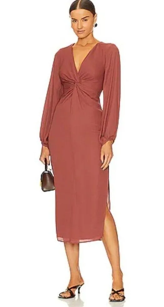 Revolve Krisa Long Sleeve Deep V Neck MIDI Black Dress - Image 10