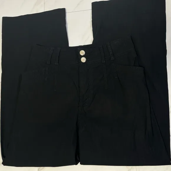 Anthropologie High Waisted Black Double Button Linen Viscose Fit & Flare Sz 28 - Image 2