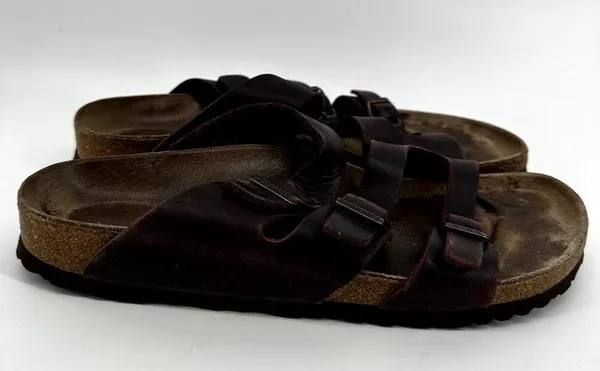 Birkenstock Florida Soft Footbed Sandals Three Straps Slip On Leather Brown 9 - Image 3
