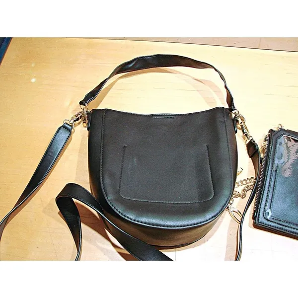 Black Vegan Leather Crossbody Bag With Cellphone Matching Separate Purse 2 In 1 - Image 2