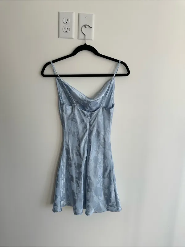 Olia Light Blue Floral Satin Cowl Neck Slip Dress Size XS - Image 3