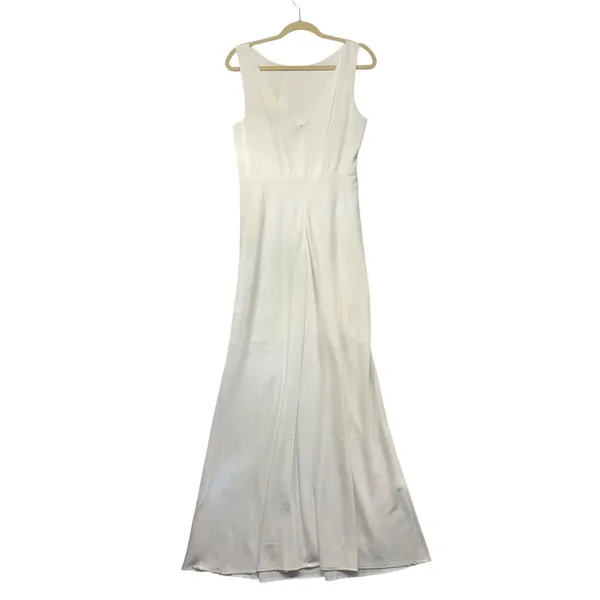 Baltic Born White Sleeveless Pleated Maxi‎ Dress Bridal Formal Gown Womens Sleek Old Money L - Image 6