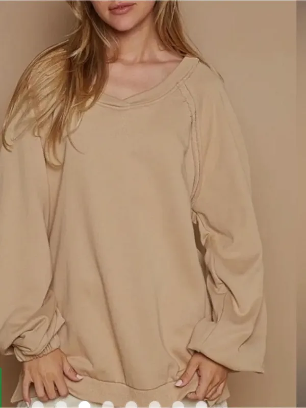 POL French terry pullover sweatshirt crisscross strappy open-back raw hem detail - Image 3