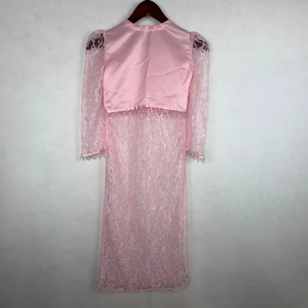 Vietnamese Ao Dai Women Small Pink Lace Beaded Floral Formal Tunic Only - Image 7