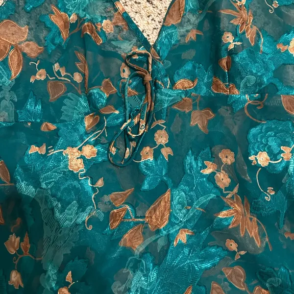 Floral Lace Chemise in Teal and Brown - Image 2