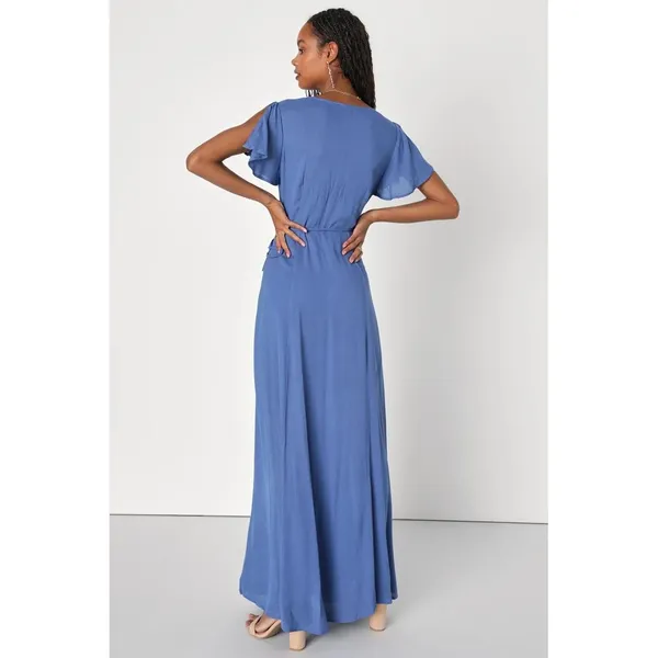 Lulus NWT 26Y Heart‎ of Marigold Denim Blue Wrap Maxi Dress R665971 Size Medium - Image 4