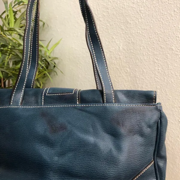 90s Vintage Y2K 2000s Navy Blue rectangular leather shoulder hand bag purse office siren corporate core #gothic #whimsygoth - Image 6