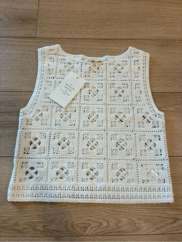 Sézane NWT Women’s Pull Lysiane Jumper Ecru Crochet Top Size XS - Image 2