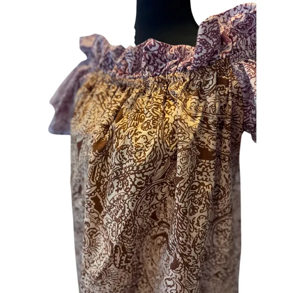 Free People Paisley Mini Dress Small Bow Sleeve Off Shoulder Cotton Pockets Boho - Image 11