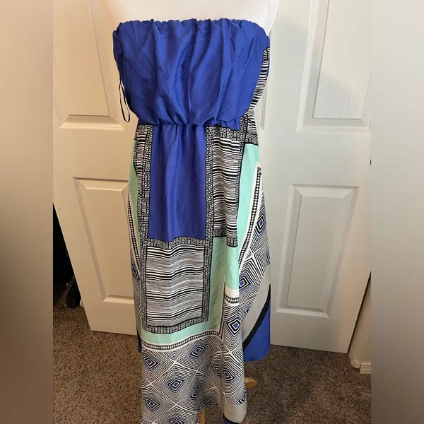 Roxy Floating by Strapless Blue Print handkerchief Dress Nordstrom Large - Image 2