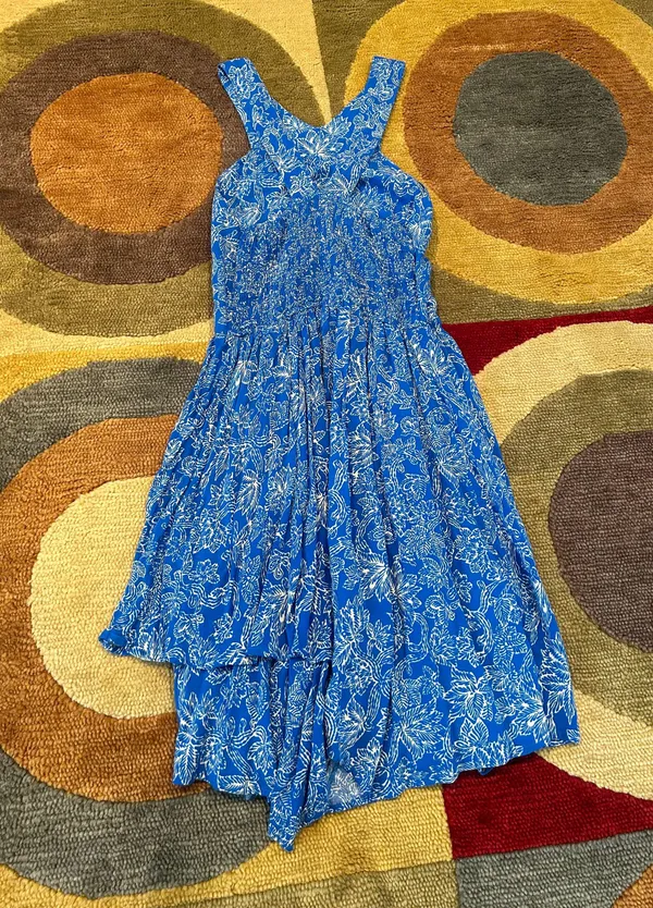 Abercrombie Blue White Floral Asymmetrical High Neck Dress Sundress S - Image 3