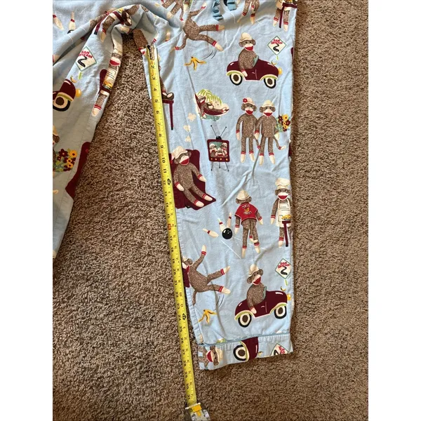 Nick & Nora Pajamas Pants Womens XL Cotton Sock Monkeys Bowling Car Beach - Image 6