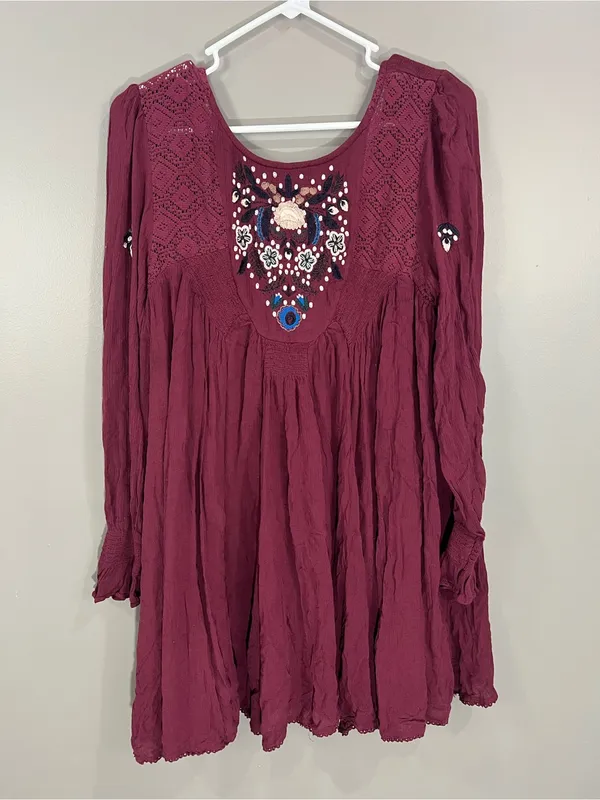 Free People Mohave Embroidered Long Sleeve Mini dress Size Medium - Image 3