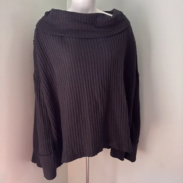 Free People Juicy Waffle Knit Open Back Sweater Black Medium NEW - Image 3