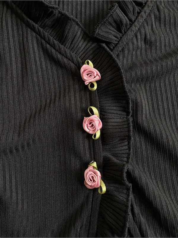 Cider Rose Ruffled Button Down Crop Top - Image 3