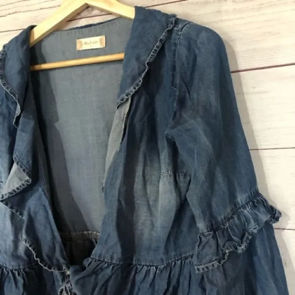Altar'd State Neenah Preppy Boho Chambray Ruffle Wrap Bell Long Sleeve S‎ - Image 5