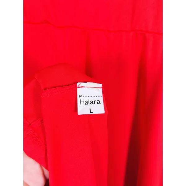 Halara Scoop Neck Midi Dress Size Large Red Cap Sleeve Flowy Casual Pockets - Image 4