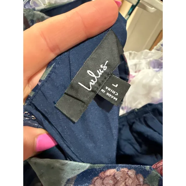 NWT Lulus Cherished Aura Navy Blue Floral Organza Bustier Midi Dress Sundress L - Image 5