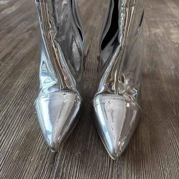 Shiny Silver Ankle boots Size 37 US 7 costume club high heels stiletto party - Image 5