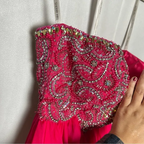 Vintage Sherri Hill Pink Rhinestone Strapless Formal‎ Prom Homecoming Dress 0 - Image 5