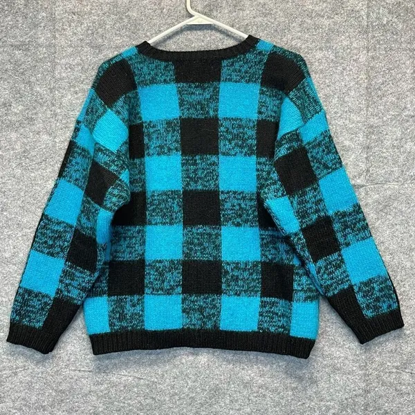 Vintage GAP Clothing Sweater Women's Medium‎ Blue Black Check Thick Knit Wool - Image 7