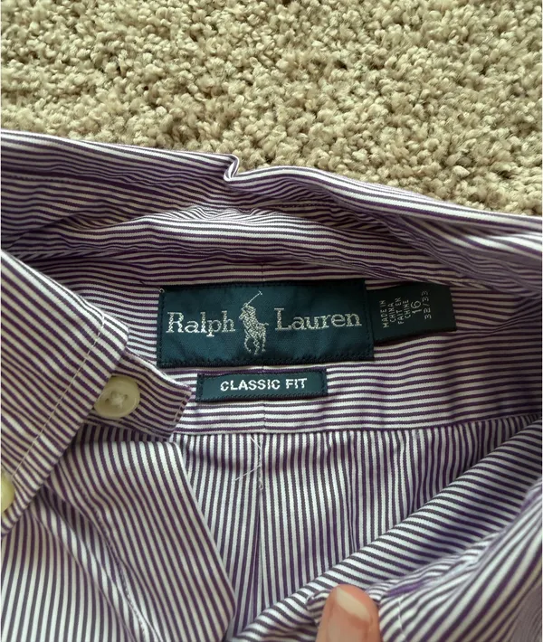 Purple and White Striped Button Down Shirt - Image 3
