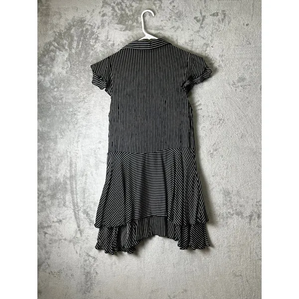 Alice + Olivia Moore Pinstripe Ruffle Shirt Dress Black White Size Small Office - Image 4