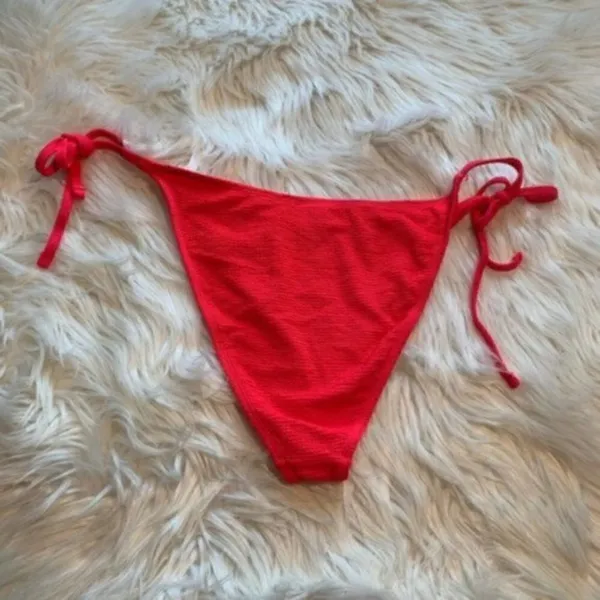 Topshop Women's Size 10 Red Crinkle High Rise Tie Bikini Bottoms‎ Stretch - Image 6