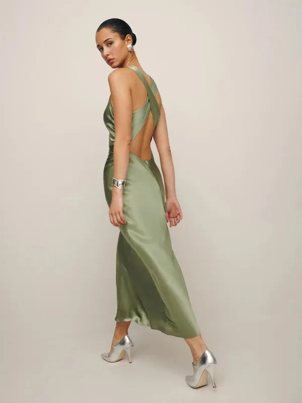 NWT Reformation Casette Silk Maxi Dress Green Size 8 - Image 2