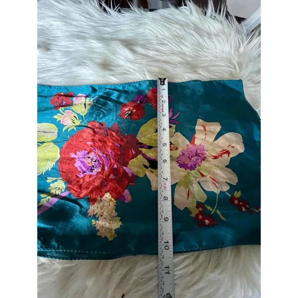 Ellen Tracy Teal Floral Silk Scarf - Image 2