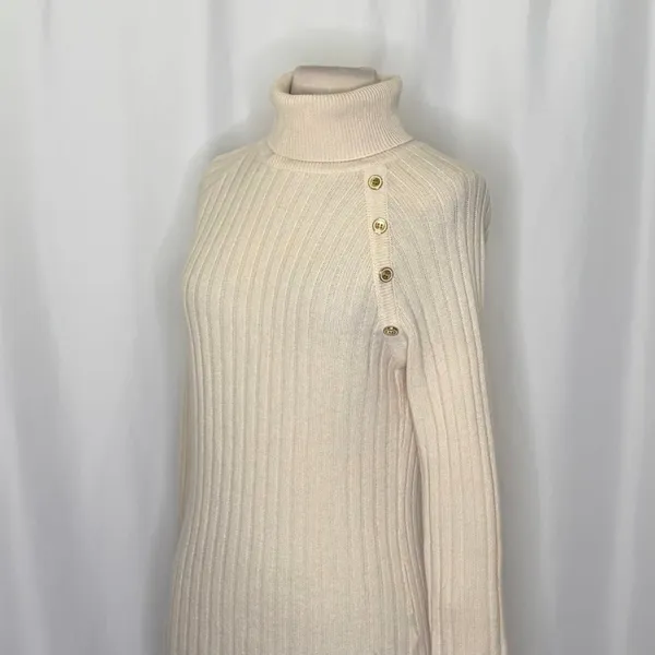J. MCLAUGHLIN Lunet Cashmere Wool Turtleneck Sweater Pullover Buttons Small - Image 5
