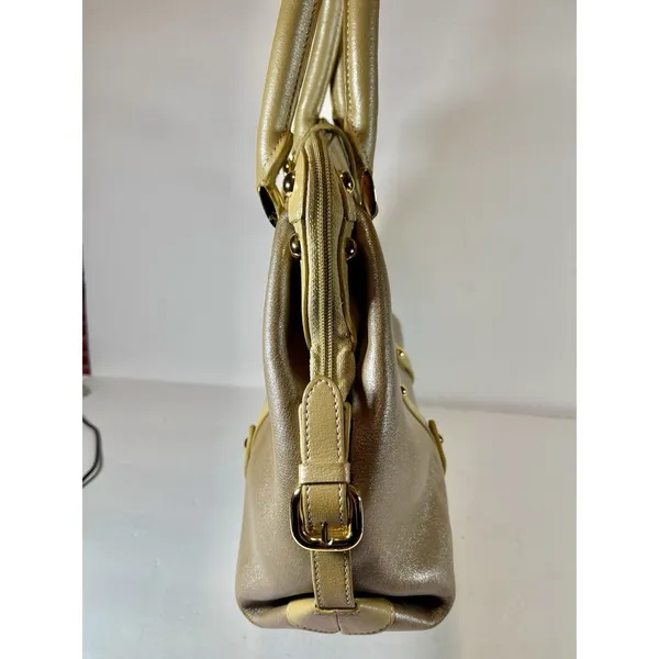 FZNzi Vintage Metallic Gold Satchel Handbag Studded Doctor Bag Top Handle Purse - Image 5
