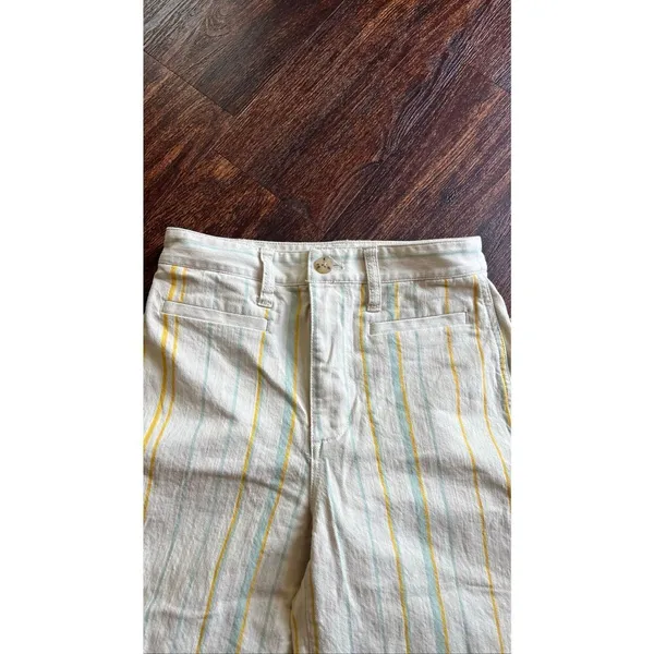 Madewell Emmett Wide-Leg Crop Pants Striped White Yellow Blue Denim Jeans Size 2 - Image 4