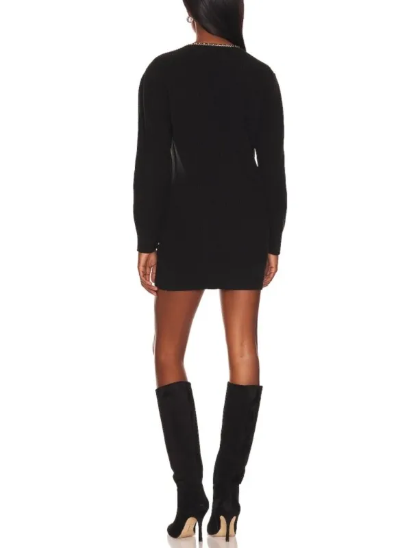 Lovers Friends Norina Cardigan Dress Black Chains Knit Edgy Chunky Sweater Mini - Image 2