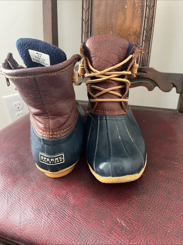 Sperry Navy & Brown Women’s Duck Boots with Tan Laces - Image 2