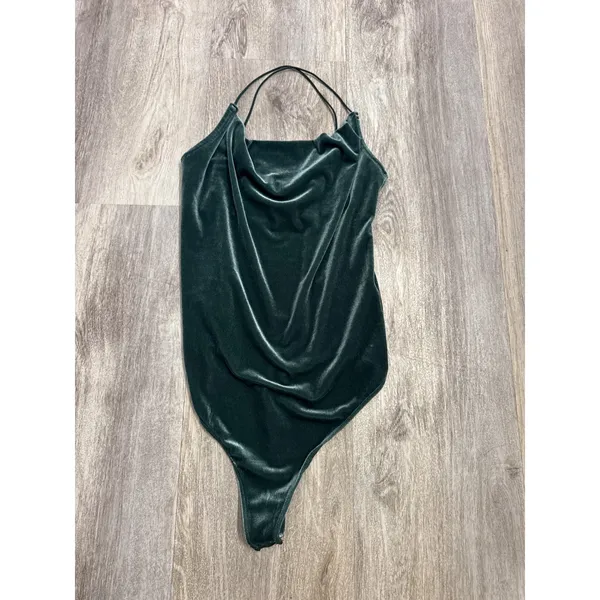 Abercrombie & Fitch Emerald Green Velvet Cowl Neck Bodysuit NWT Medium - Image 2