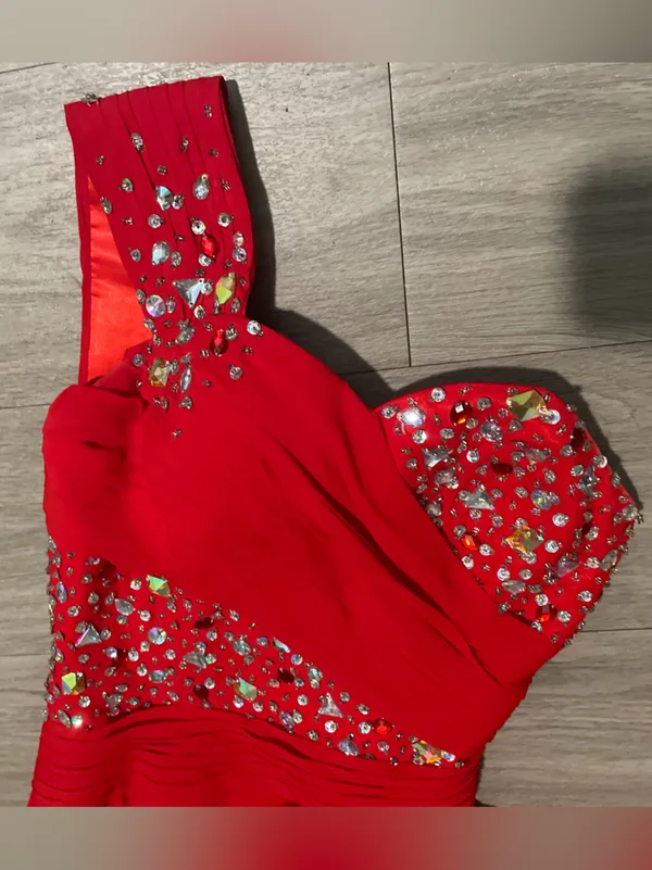 Strapless Red Embellished Prom Gown Size XXS - Image 2