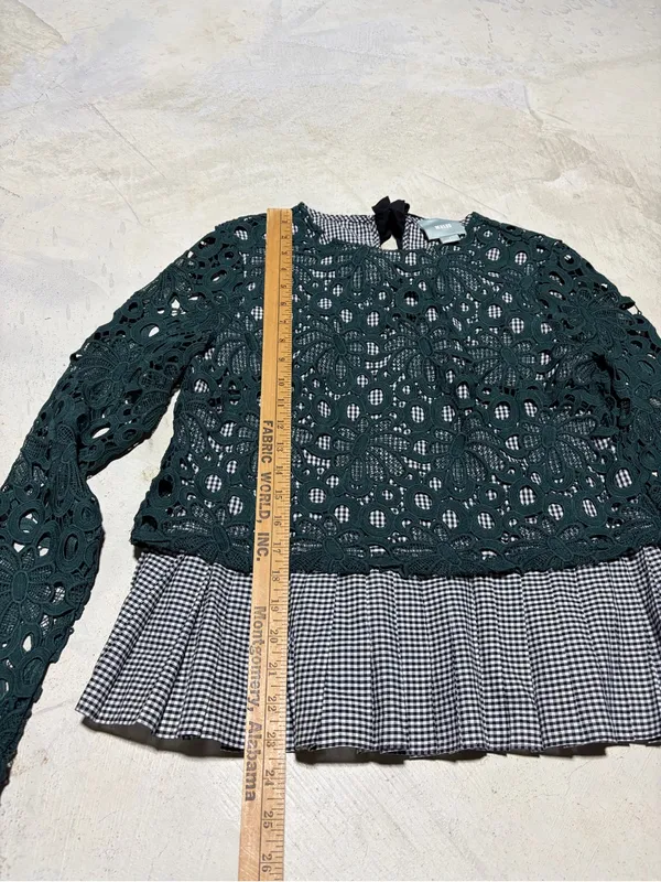 Anthropologie Maeve Gabriella Lace Overlay Peplum Top Dark Green small - Image 3