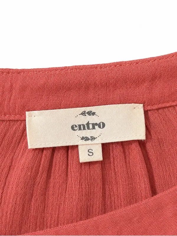 Entro Rust Orange Boho Lace-Up Bell Sleeve Peasant Tunic Top Small Oversized - Image 4
