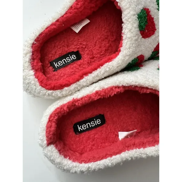 Kensie Sherpa Memory Foam Strawberry Print Slip On Slippers Women’s Size 8 - Image 7