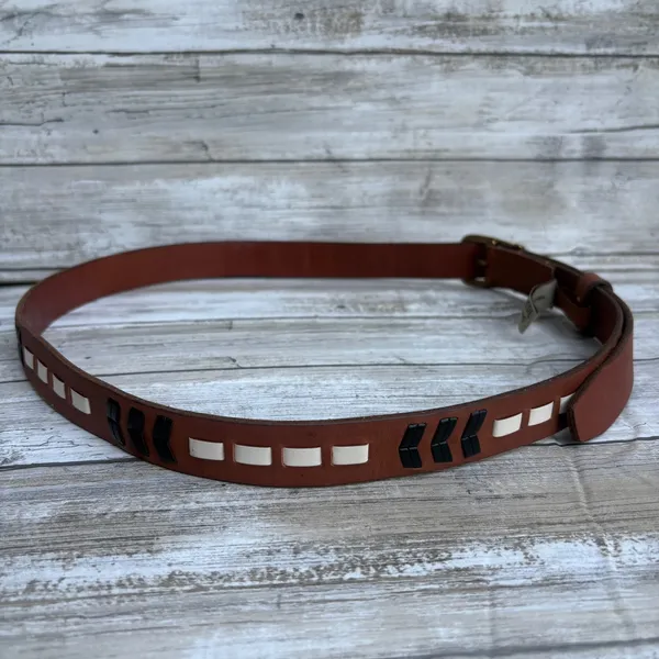 Fossil Leather Belt Size L 36.5" Brown Boho Chevron Whipstitch Western Festival - Image 5
