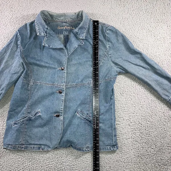 Vtg‎ Simon Chang Denim Jacket Women 16 Button Front Y2K Classic Minimalist - Image 5