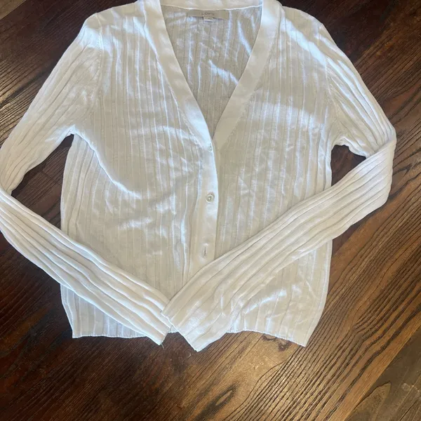 Loft ribbed white cardigan large - Image 6