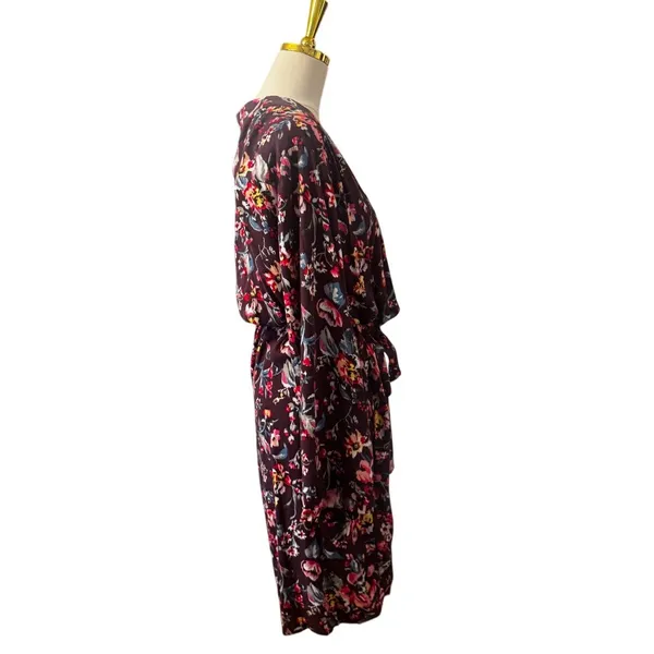 Vera Bradley Floral Wrap Robe Plum Burgundy Rayon Long Sleeve Belted L/XL - Image 2