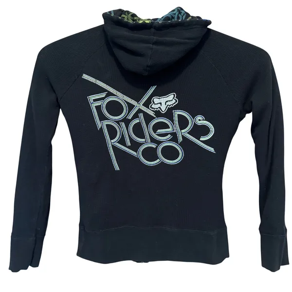 Vintage Fox Racing Reversible Hoodie Women L Waffle Knit Graphic Zip Up Y2K - Image 6