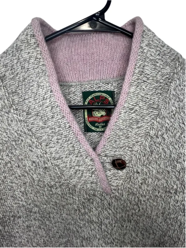 Vintage ALPS Rugged Outdoors Shawl Collar Grey Pullover Sweater With Pink Trim - Image 3