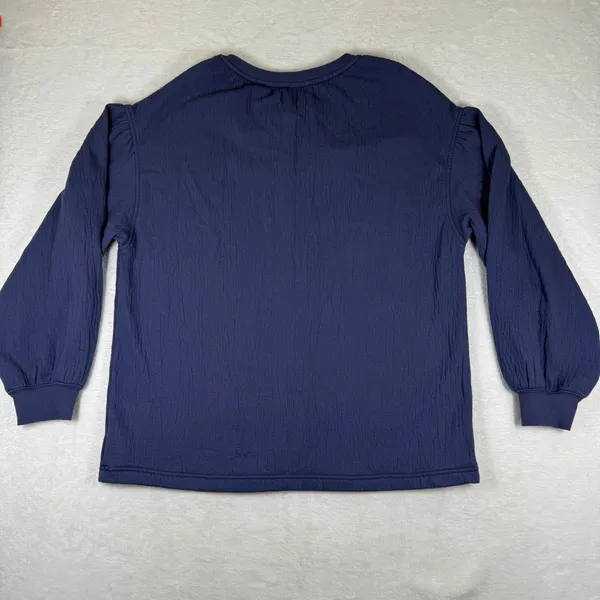 Aerie Blue Textured Boho Tassel Tie Split Neck Puff Sleeve Top Size‎ Medium - Image 9