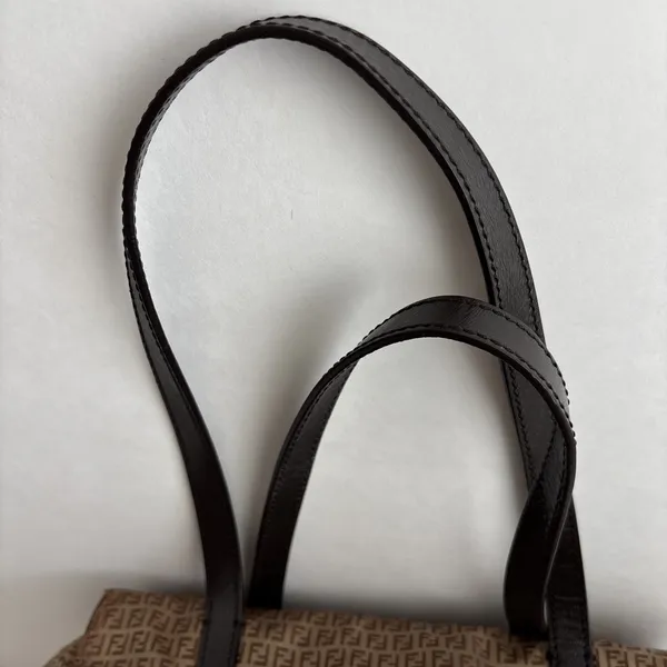 Authentic Fendi Zucca Monogram Tote Bag Brown Nylon Leather Zipper vintage - Image 4