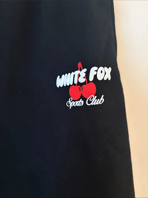 White Fox Sports Club cherry logo black wide leg sweatpants - Image 2